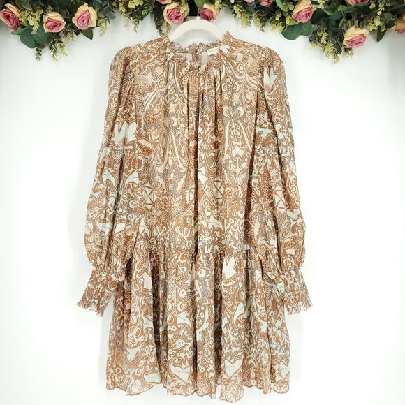Ulla Johnson Maja Printed Cotton Long Sleeve Mini Dress Size 8